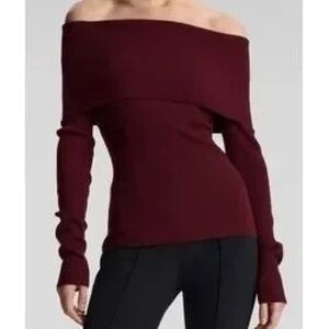 Women's Off-the-Shoulder Long Sleeve Sweater in Burgundy